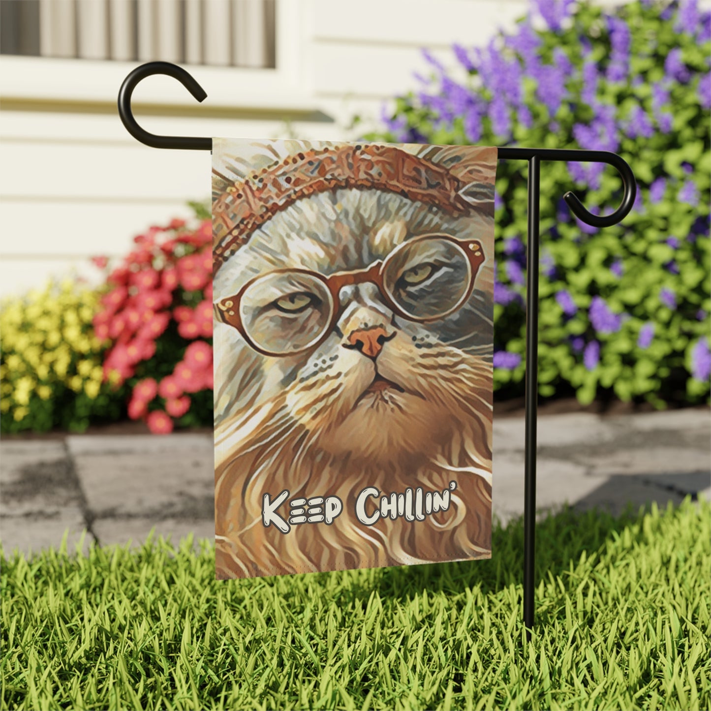 Keep Chillin' Cat in Glasses 2-Sided Garden & House Flag/Banner