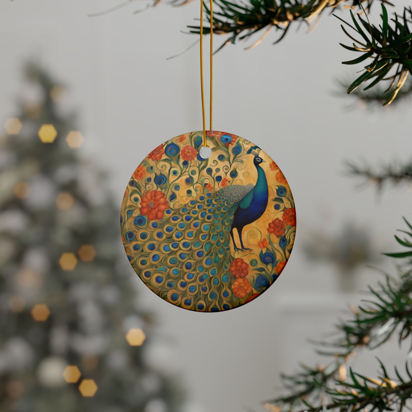 Flaunting It Peacock 3" Ceramic Ornaments, 2-Side Print, (1pc, 10pcs)