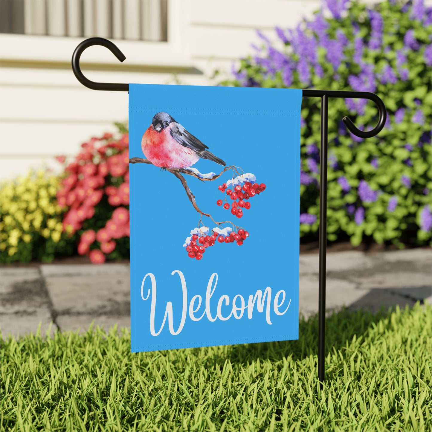 Bullfinch on Blue 2-Sided Garden & House Banner