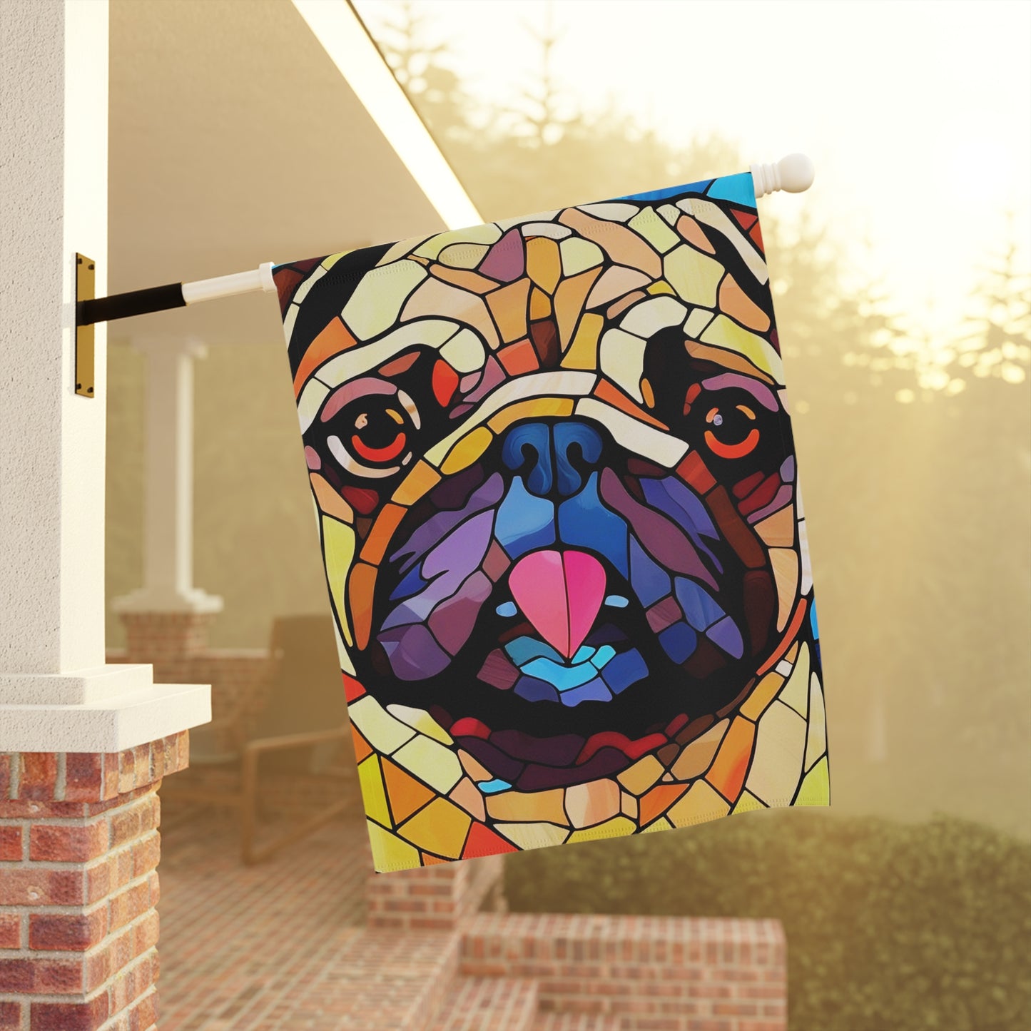 Pug Face Stained Glass Look 2-Sided Garden & House Flag/Banner