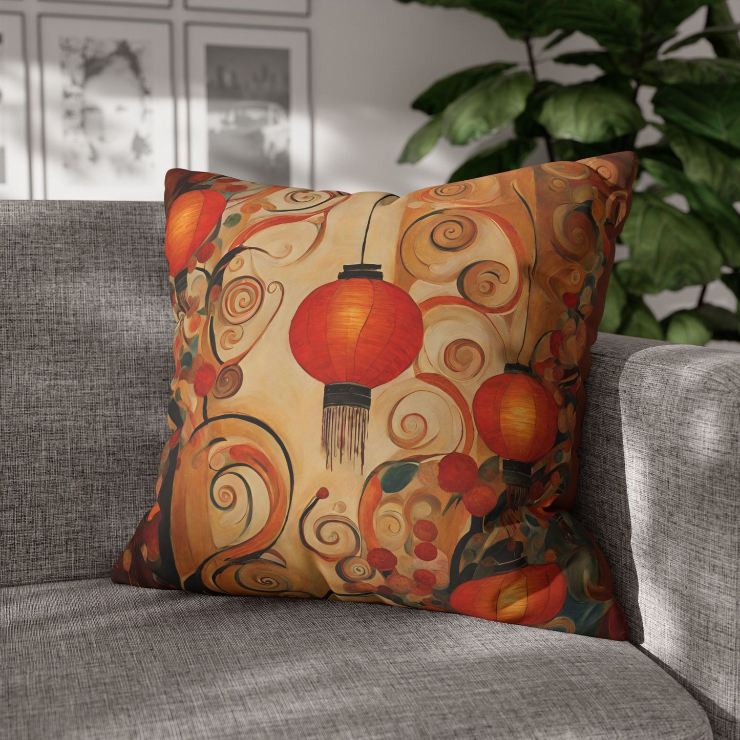 Lanterns & Swirls Square Poly Canvas Pillowcase