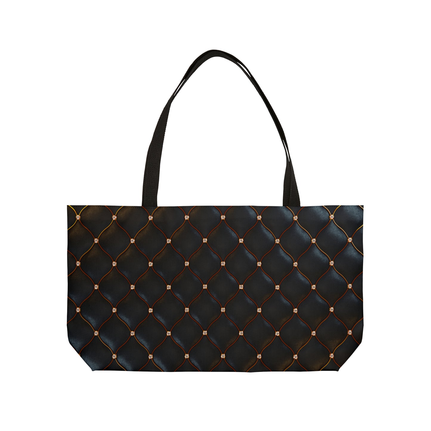 Tufted Black Leather Look Weekender Tote Bag