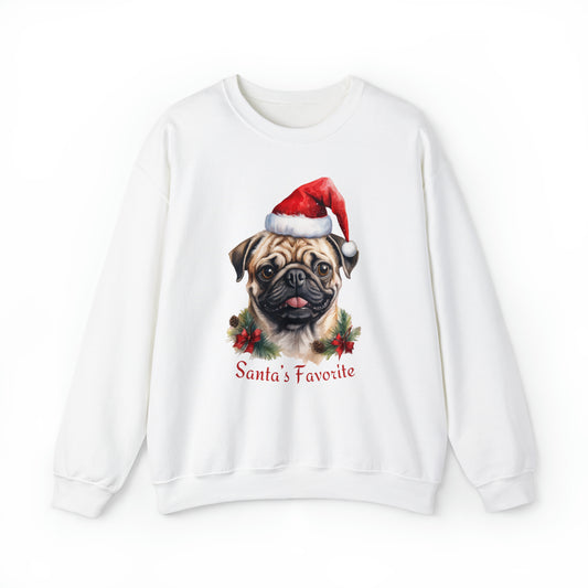 Santa's Favorite Pug in Santa Hat Unisex Heavy Blend™ Crewneck Sweatshirt