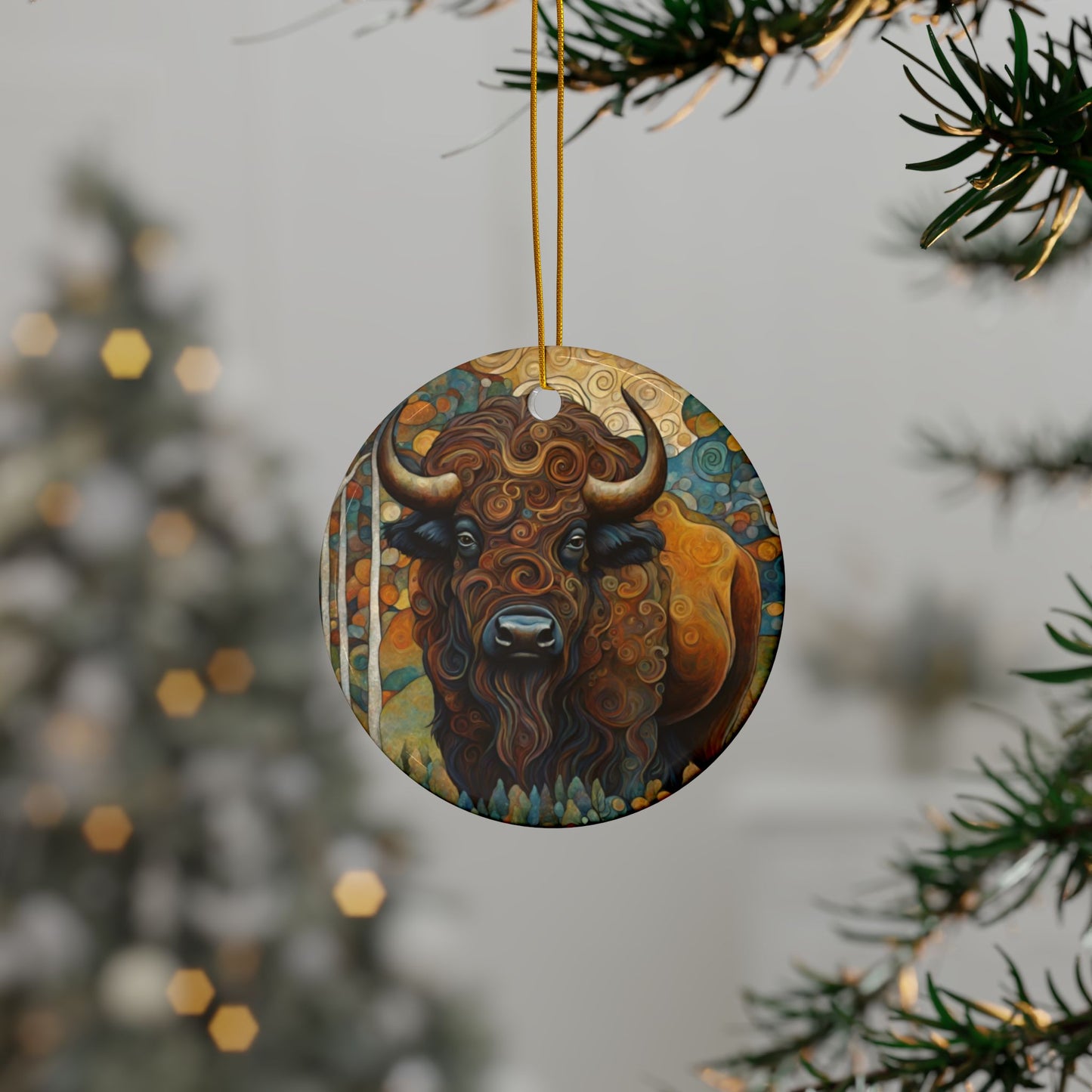 Buffalo 3" Ceramic Ornaments, 2-Side Print, (1pc, 10pcs)