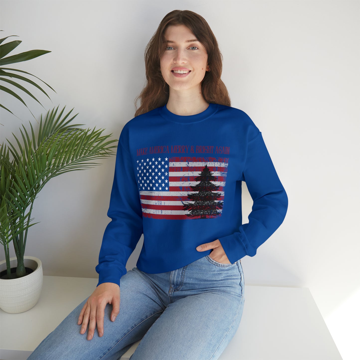 American Flag Make America Merry & Bright Again Unisex Heavy Blend™ Crewneck Sweatshirt