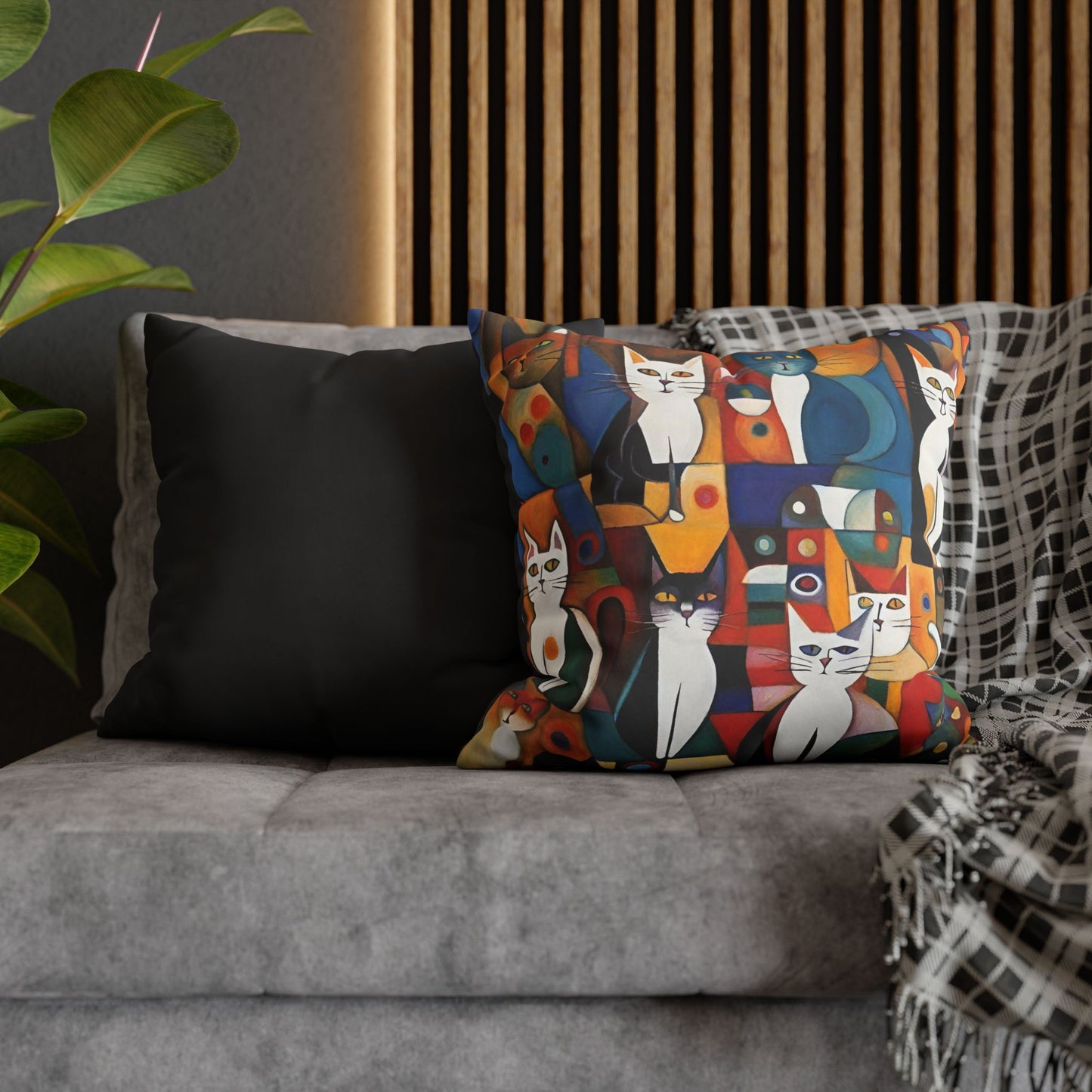 Abstract Cats Square Poly Canvas Pillowcase