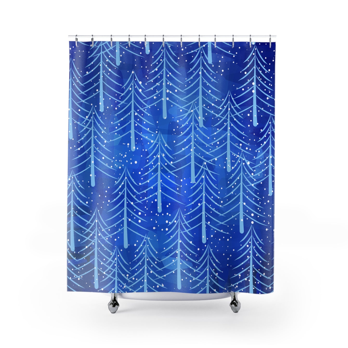 Blue Christmas Trees Polyester Shower Curtain