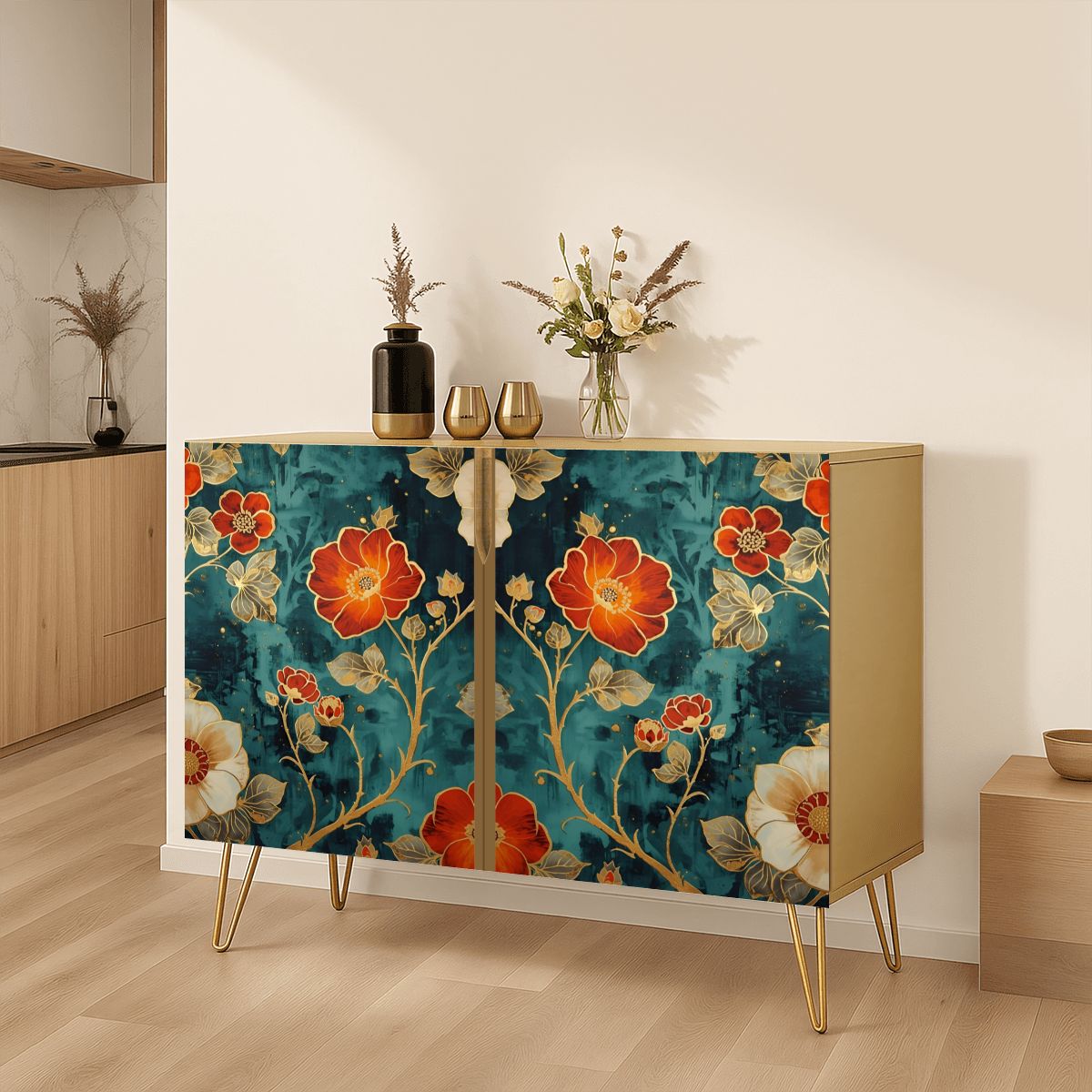 Floral Art Wooden Storage Cabinet (Made in USA)