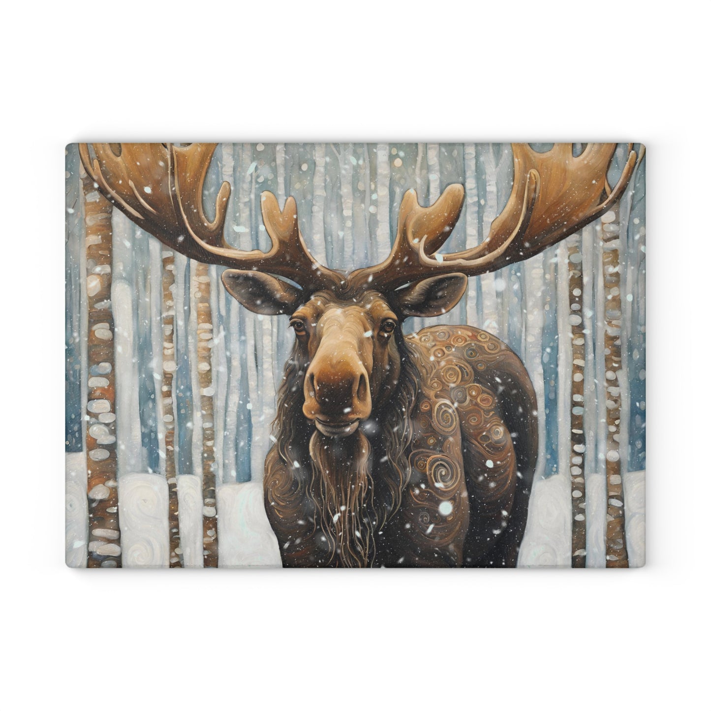 Mountain Forest Snowy Moose Tempered Glass Cutting Board