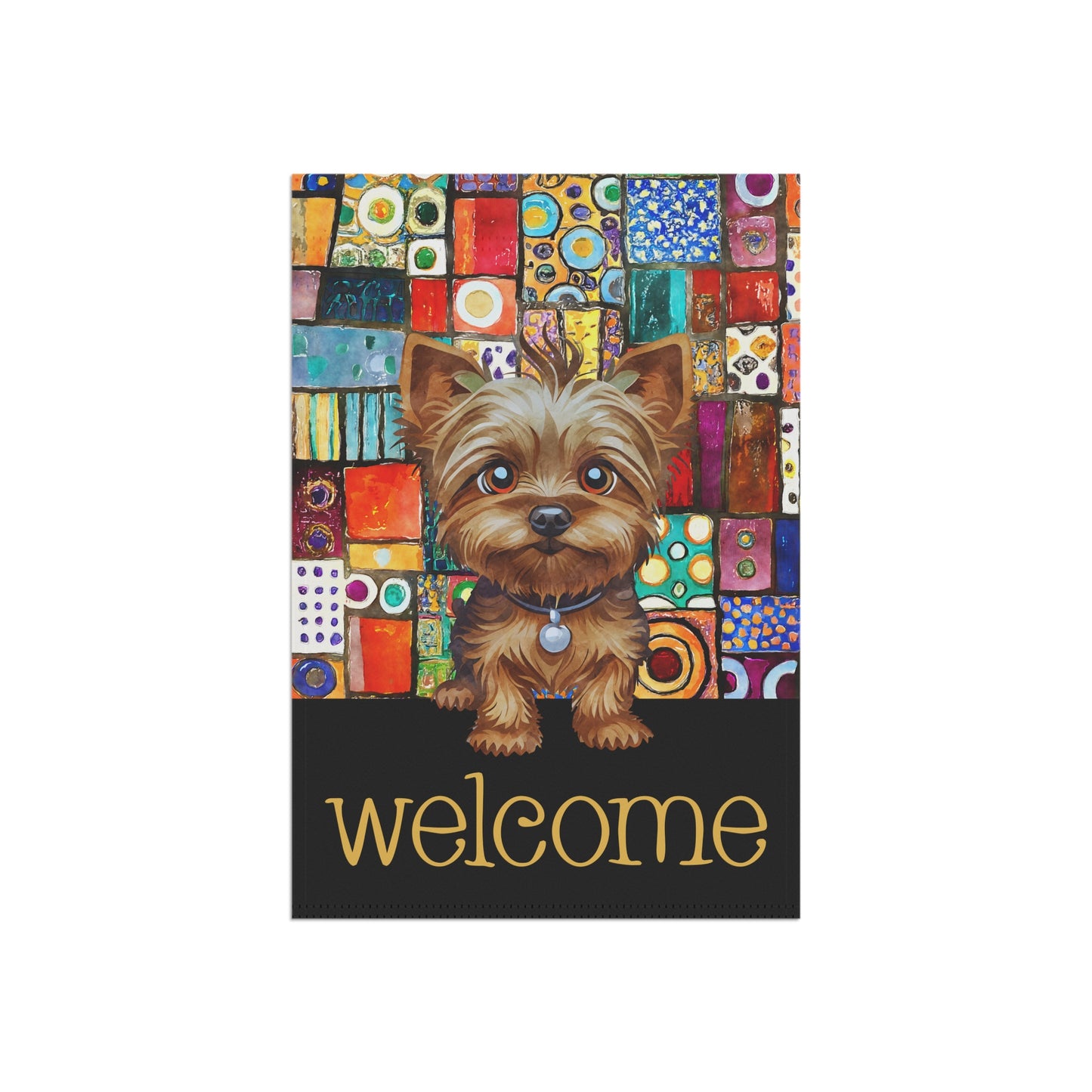 Yorkshire Terrier Patchwork Welcome Yorkie 2-Sided Garden & House Flag/Banner