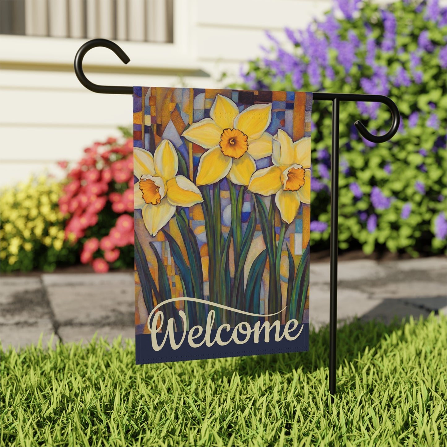 Happy Daffodils Welcome 2-Sided Garden & House Flag/Banner