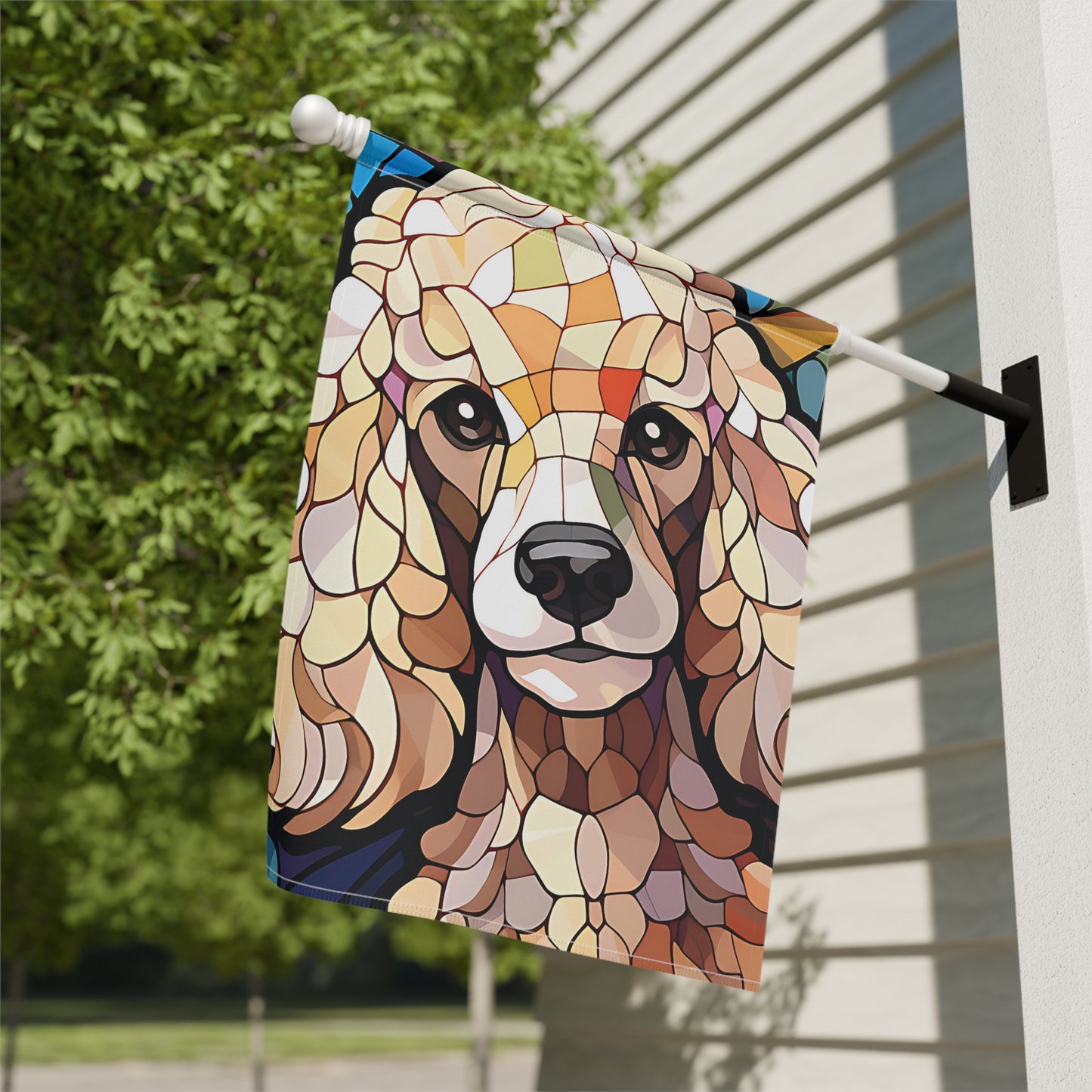 Poodle Face Stained Glass Look 2-Sided Garden & House Flag/Banner