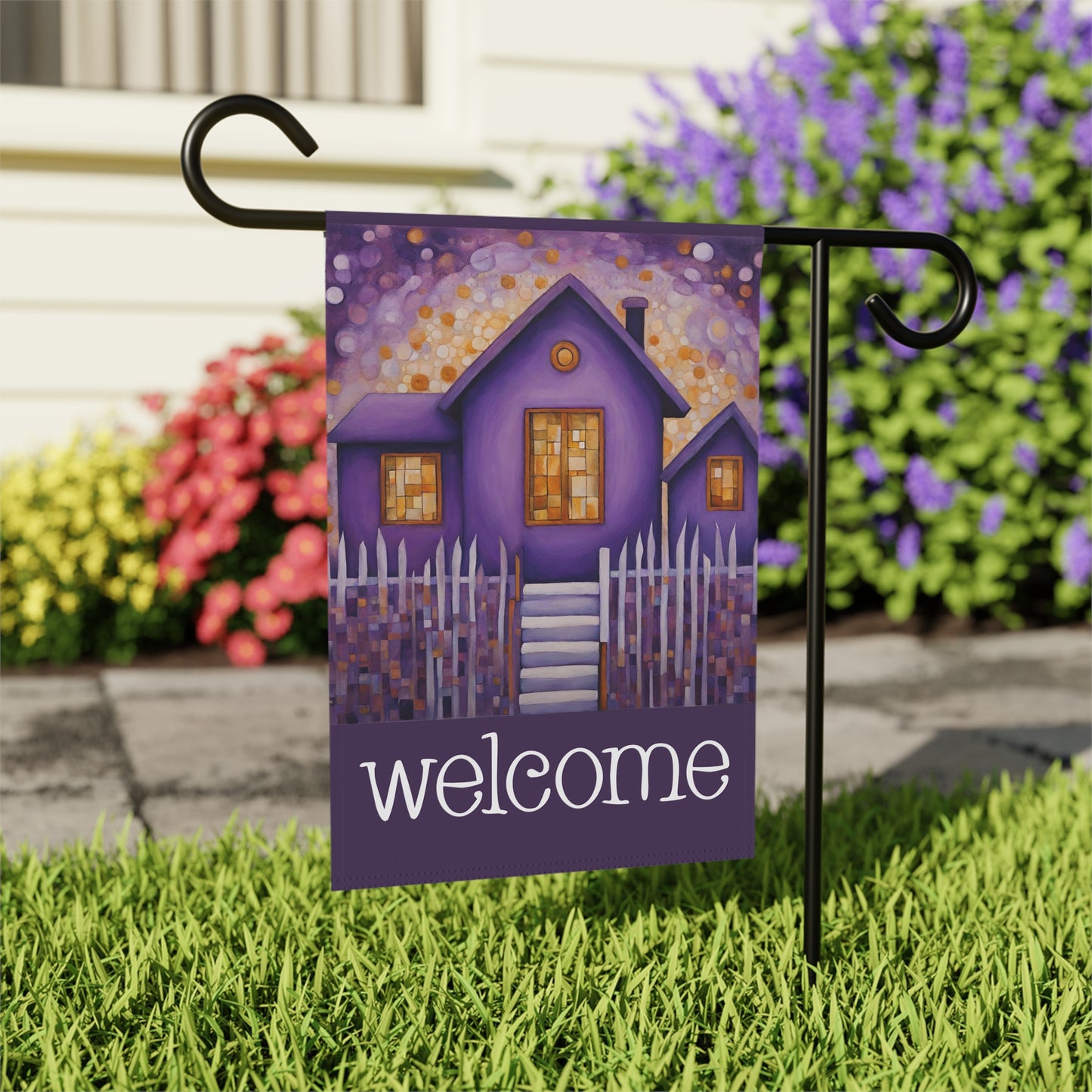 Purple House Welcome 2-Sided Garden & House Flag/Banner