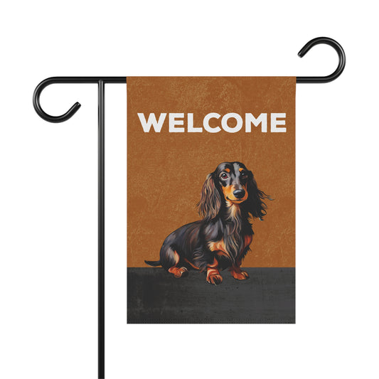 Dachshund (Long Hair) Welcome 2-Sided Garden & House Flag/Banner