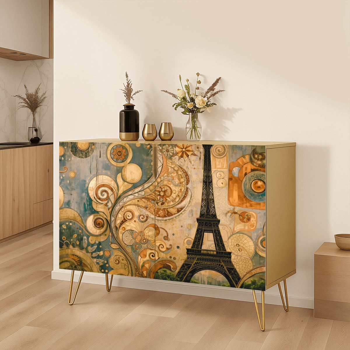 Modern Eifel Tower Wooden Storage Cabinet (Made in USA)