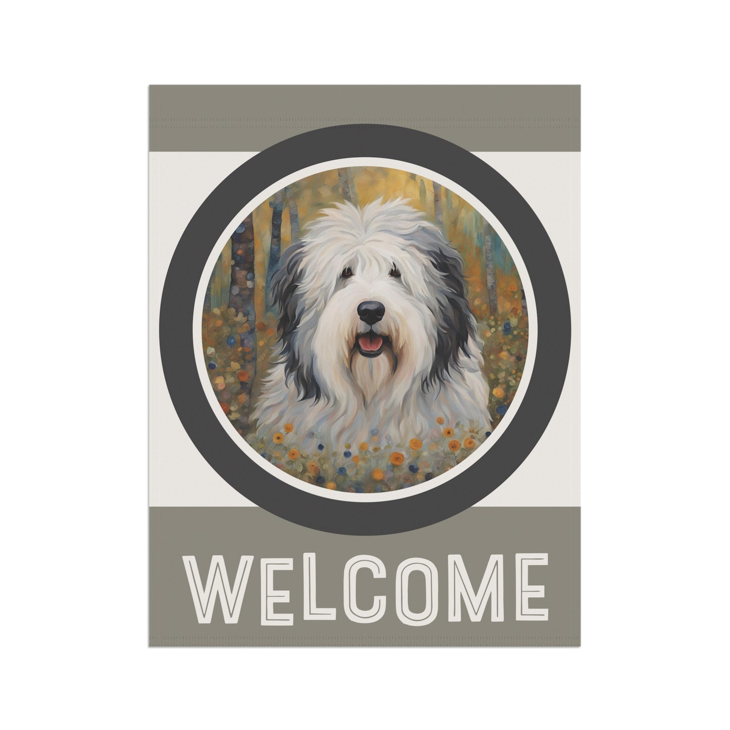Old English Sheepdog Welcome 2-Sided Garden & House Flag/Banner