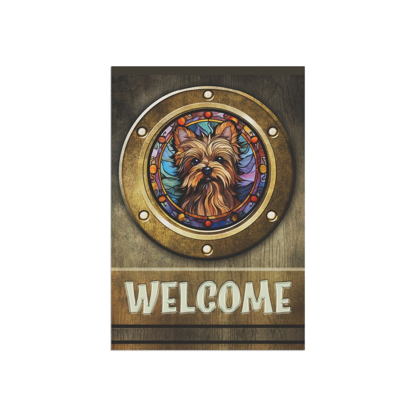 Yorkshire Terrier in Port Hole Welcome Yorkie 2-Sided Garden & House Flag/Banner