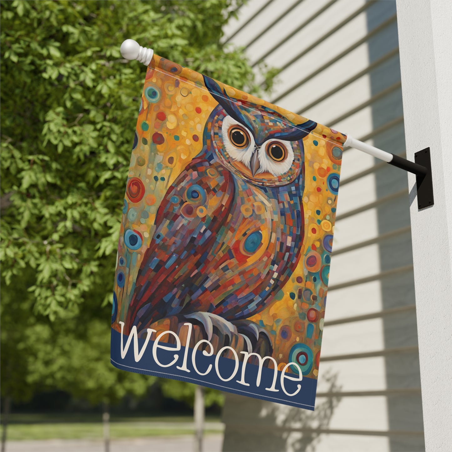 Colorful Owl Welcome 2-Sided Garden & House Flag/Banner