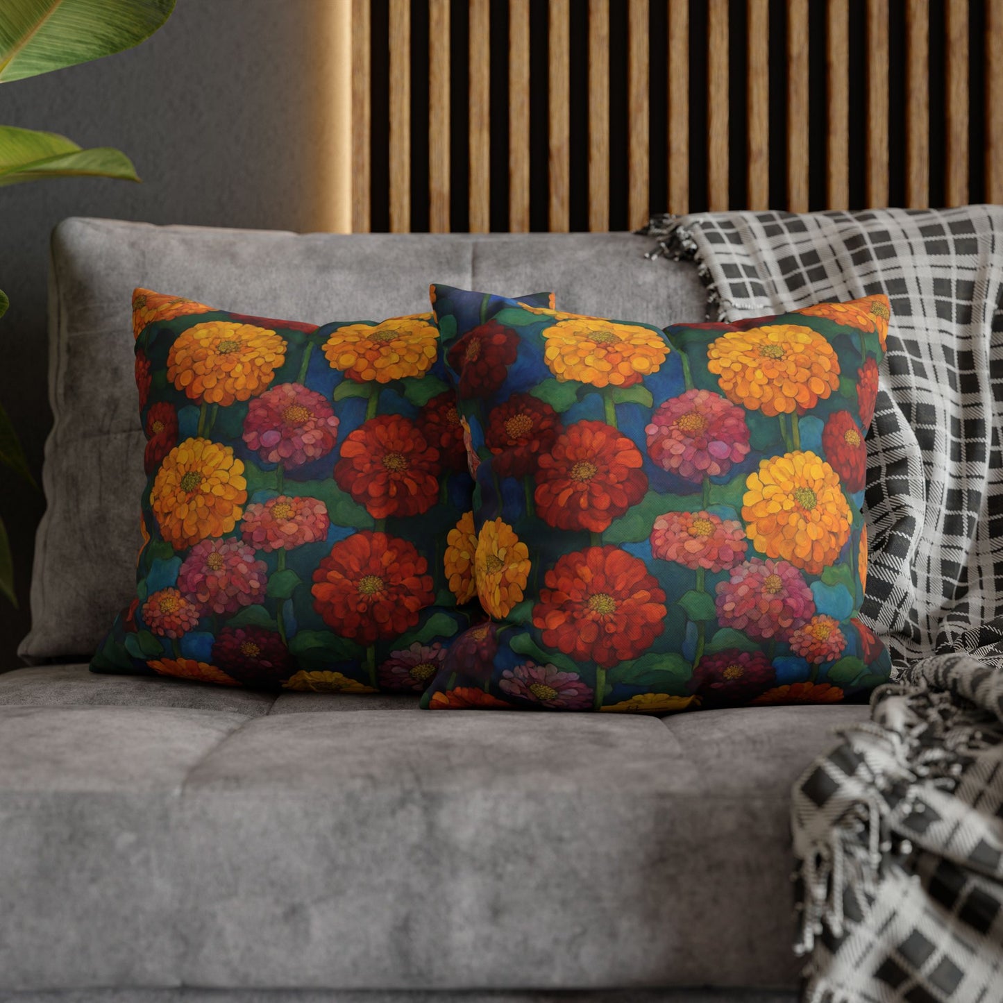 Happy Zinnias Square Poly Canvas Pillowcase