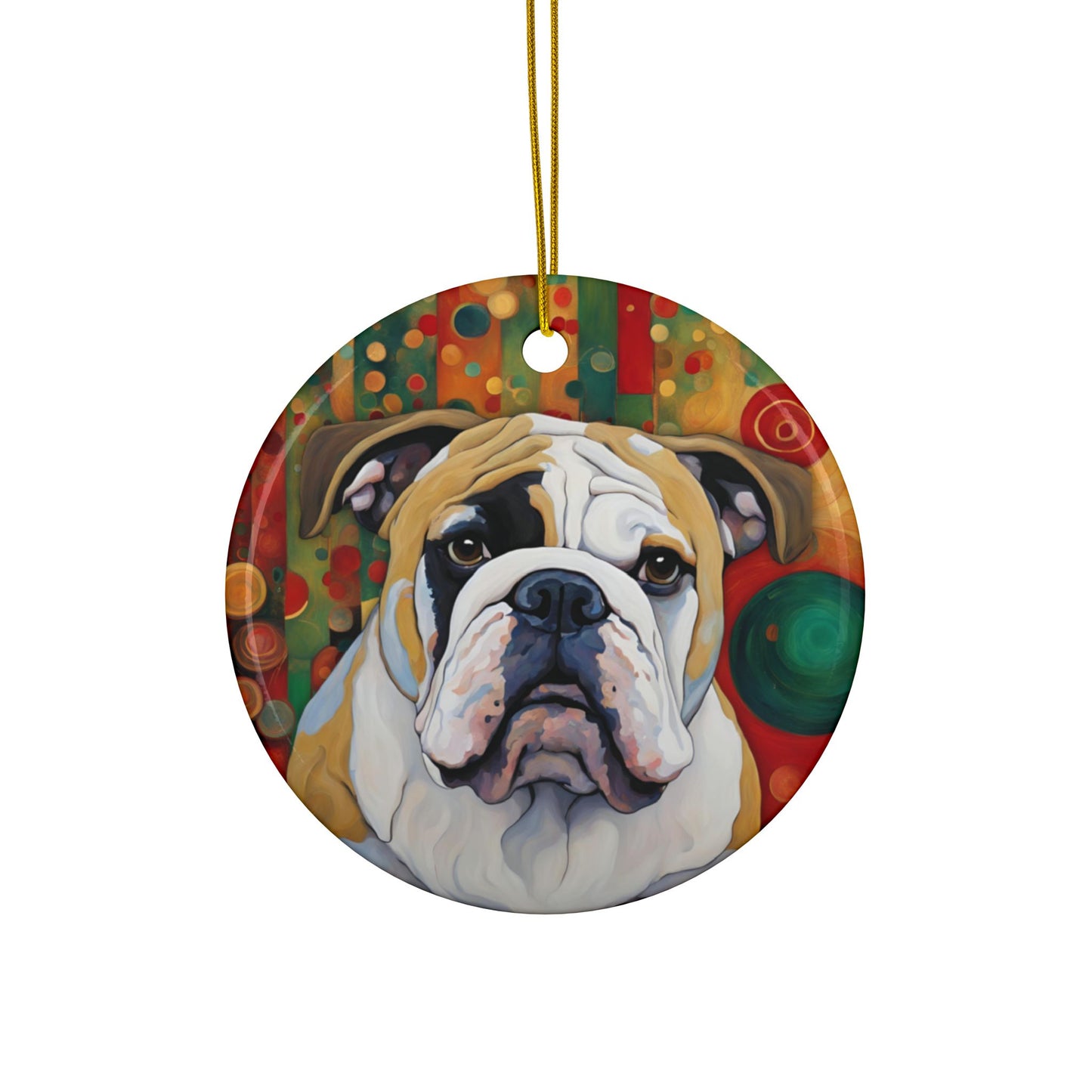 English Bulldog Christmas 3" Ceramic Ornaments, 2-Side Print, (1pc, 10pcs)