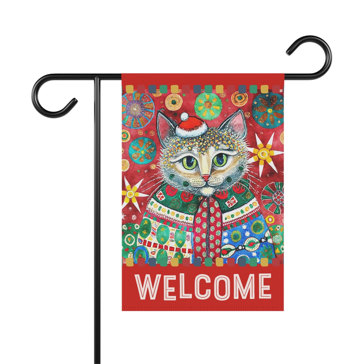 Festive Kitty Holiday Welcome 2-Sided Garden & House Flag/Banner