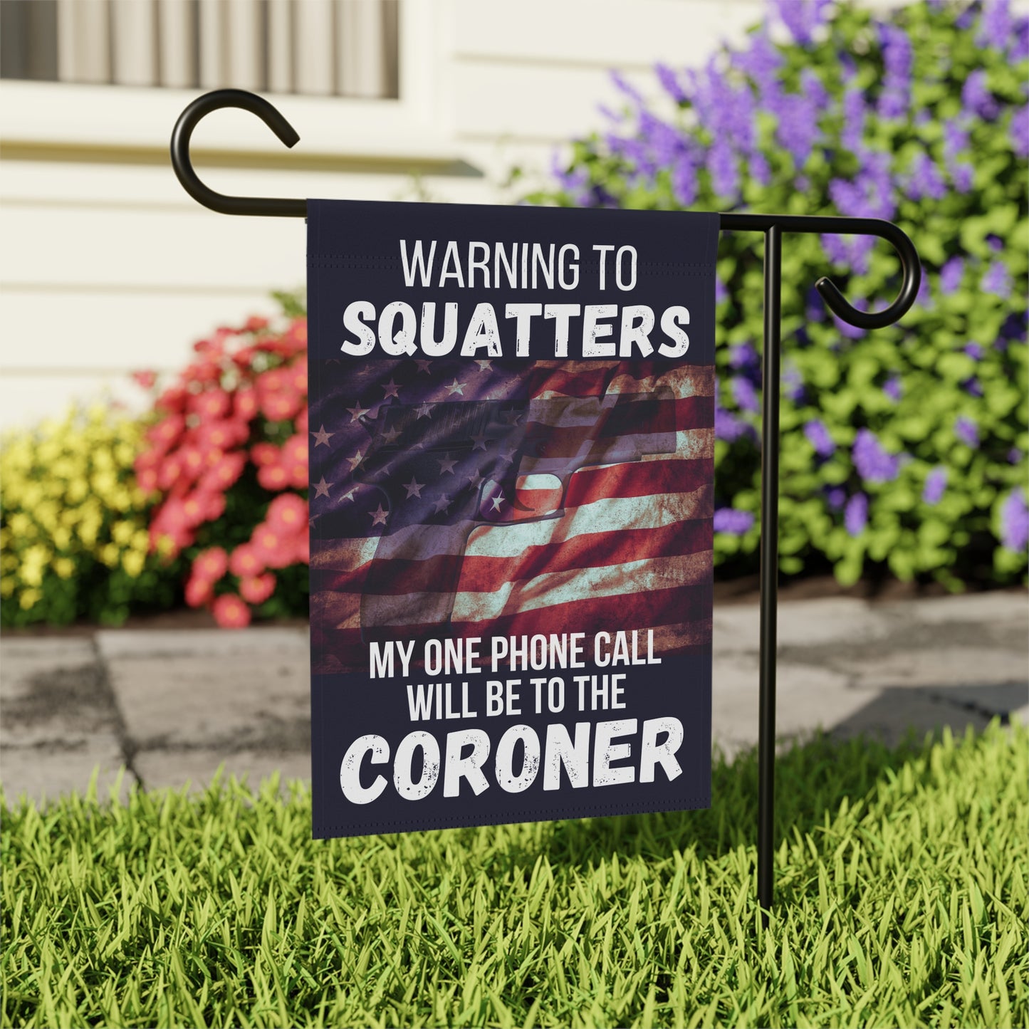 Squatters Warning 2-Sided Garden & House Flag/Banner