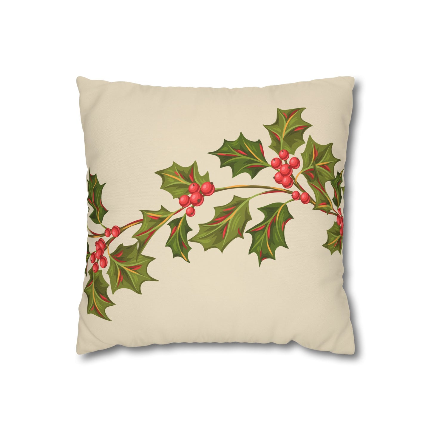 Holly Vine Holiday Square Poly Canvas Pillowcase