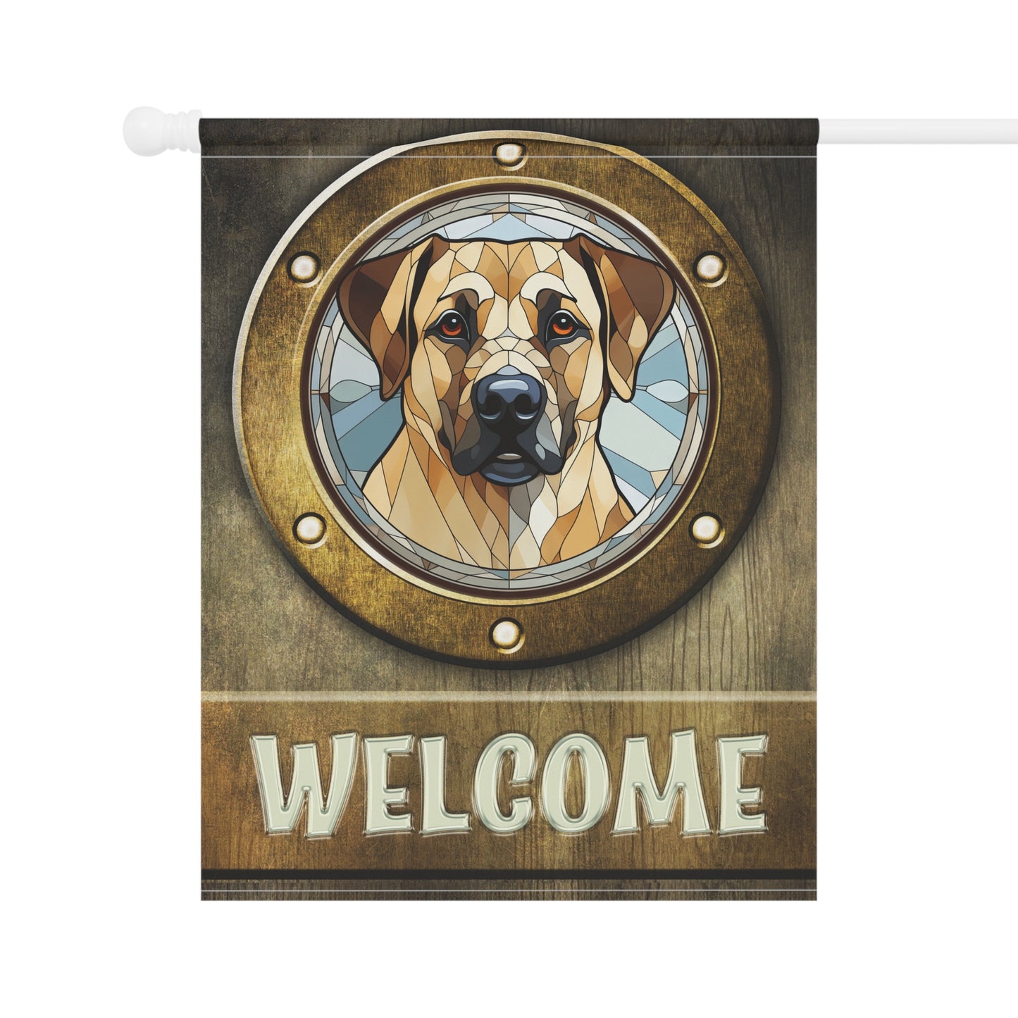 Anatolian Shepherd in Port Hole Welcome 2-Sided Garden & House Flag/Banner