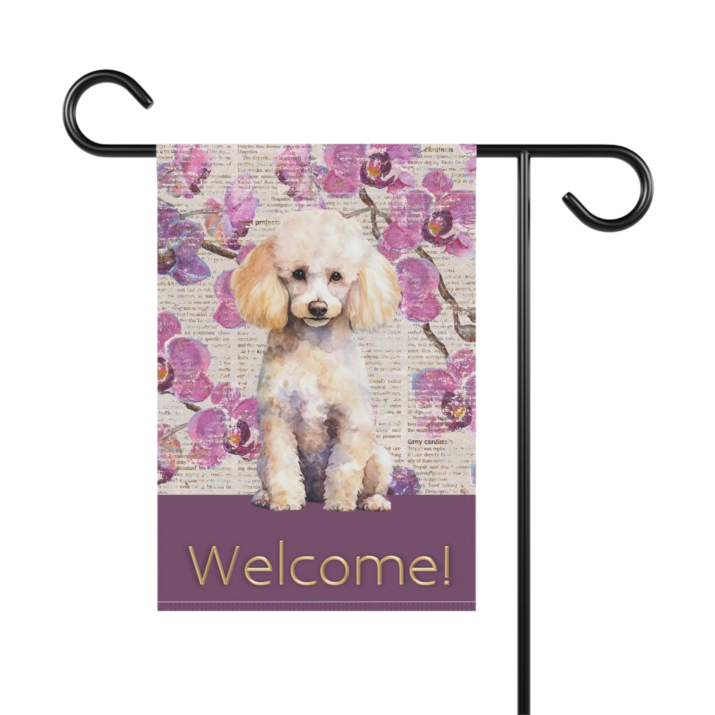 Poodle Welcome Purple Flowers 2-Sided Garden & House Flag/Banner