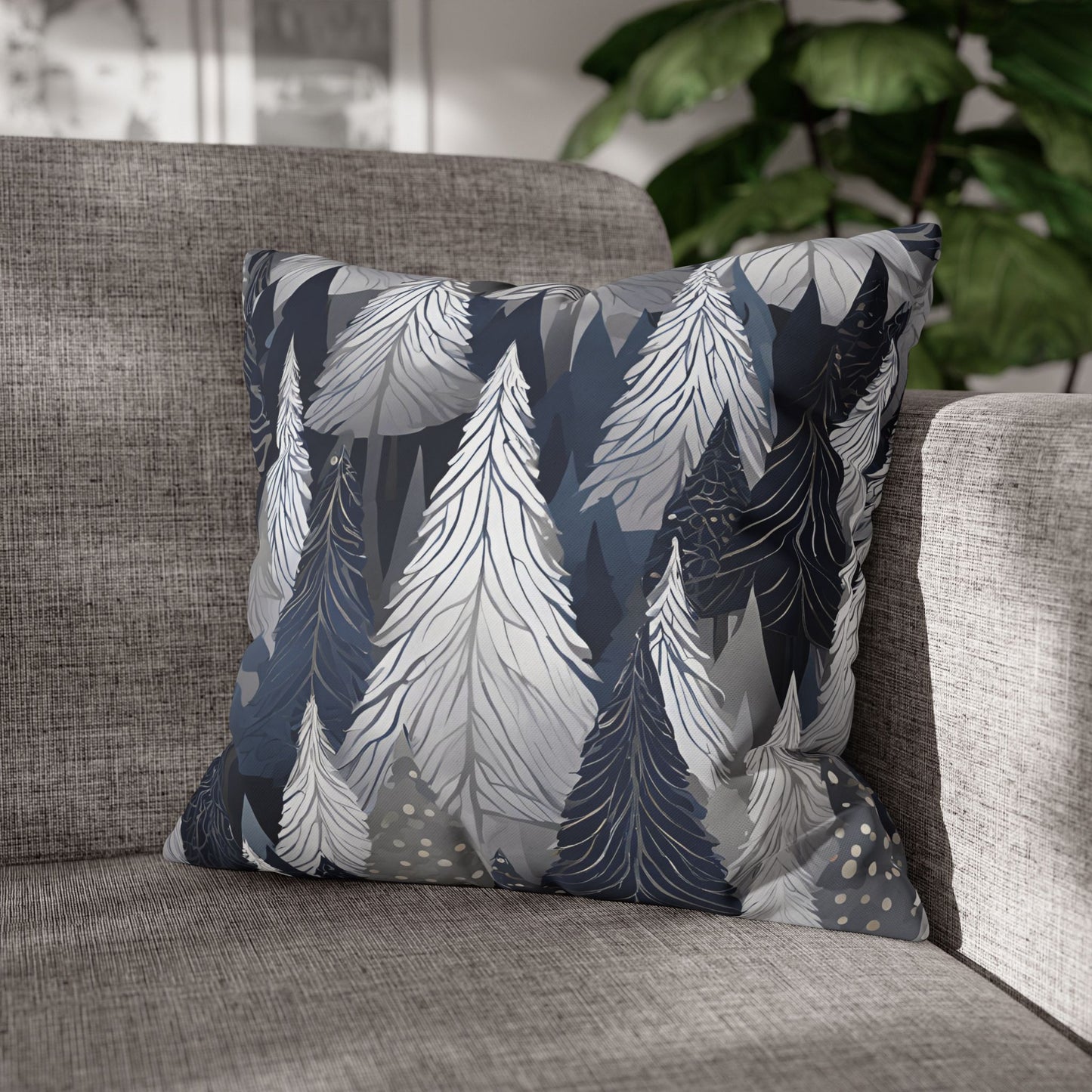 Navy Modern Trees Square Poly Canvas Pillowcase