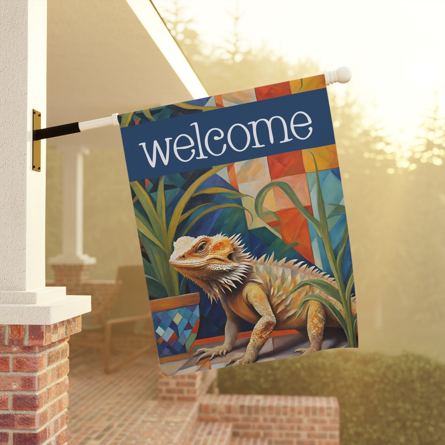 Patio Visitor Bearded Dragon Welcome 2-Sided Garden & House Flag/Banner