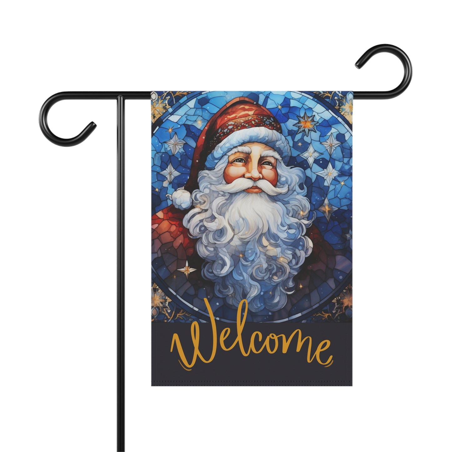 Santa Welcome Stained Glass Look 2-Sided Garden & House Banner