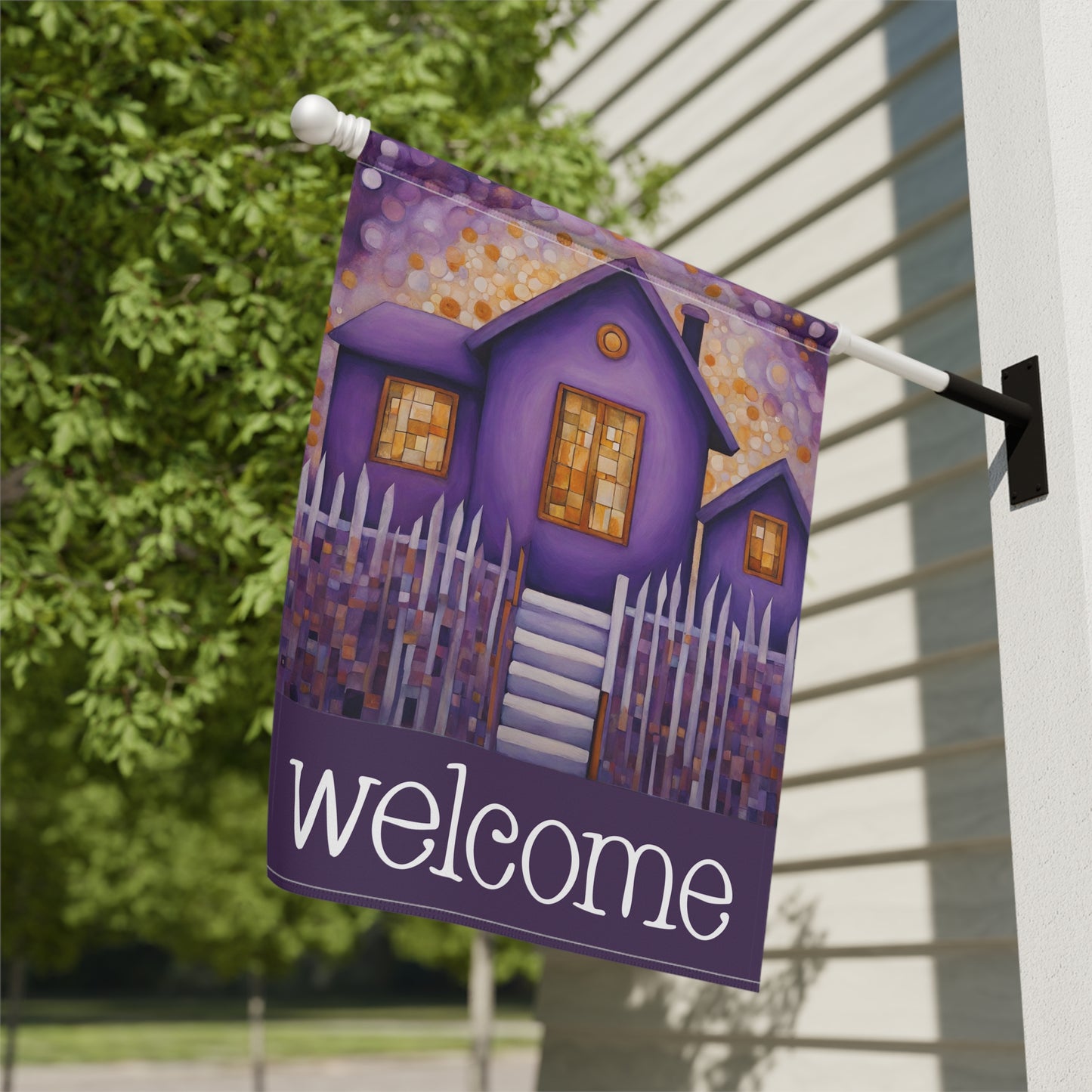 Purple House Welcome 2-Sided Garden & House Flag/Banner