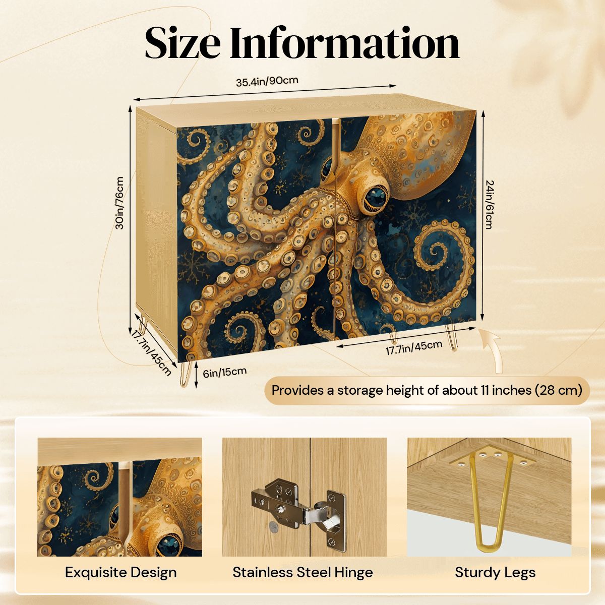 Squid Art Wooden Storage Cabinet (Made in USA)