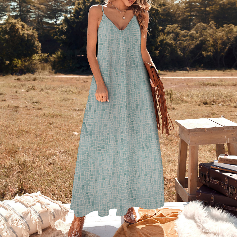 Pastel Crocked Women's Summer Fashion Maxi Slip Dress