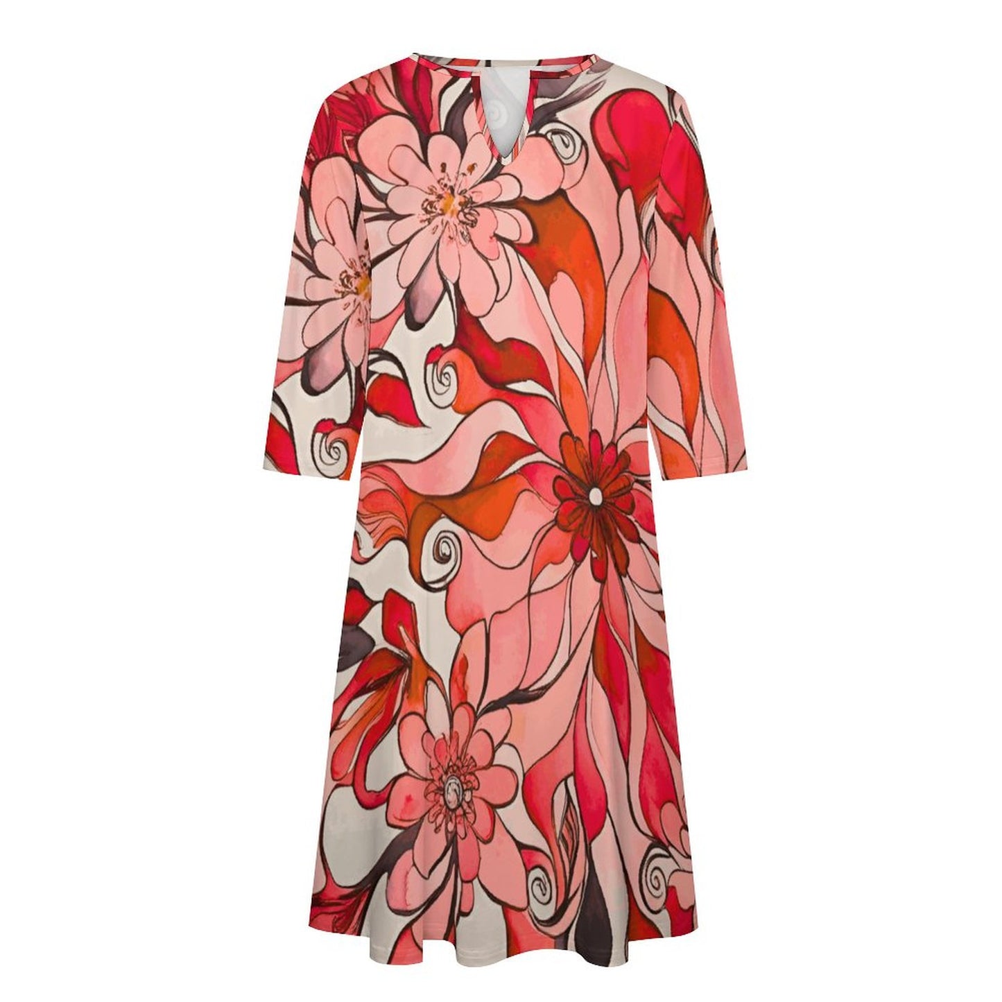 Aubrey V-neck 3/4 Sleeve Dress with Pockets