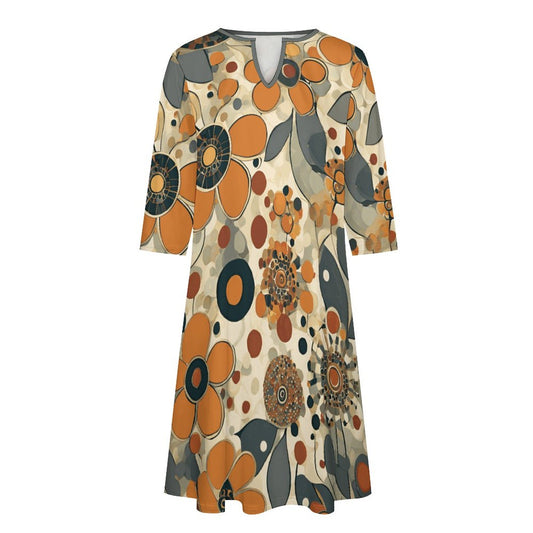 Chasity V-neck 3/4 Sleeve Dress with Pockets