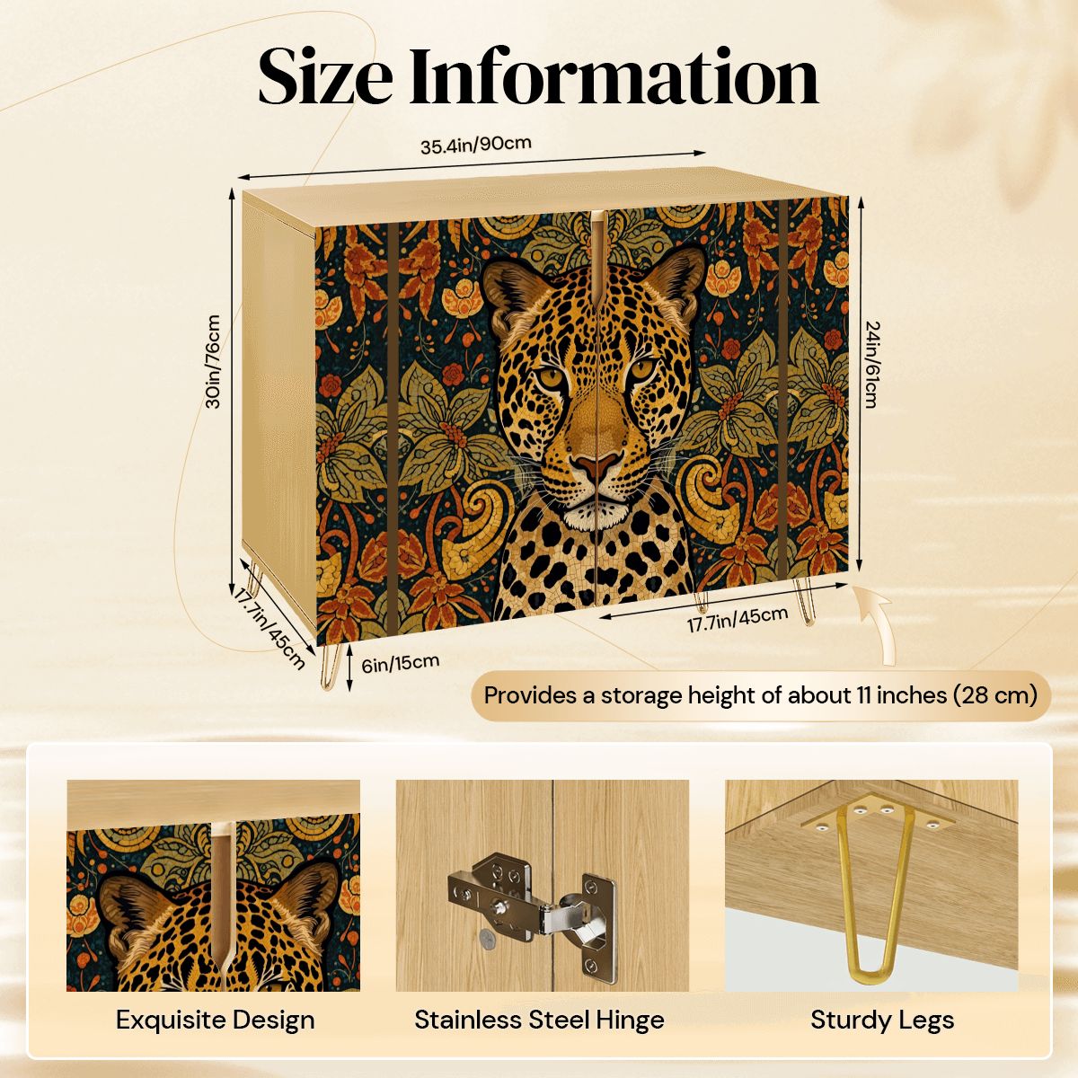 Leopard Art Wooden Storage Cabinet (Made in USA)