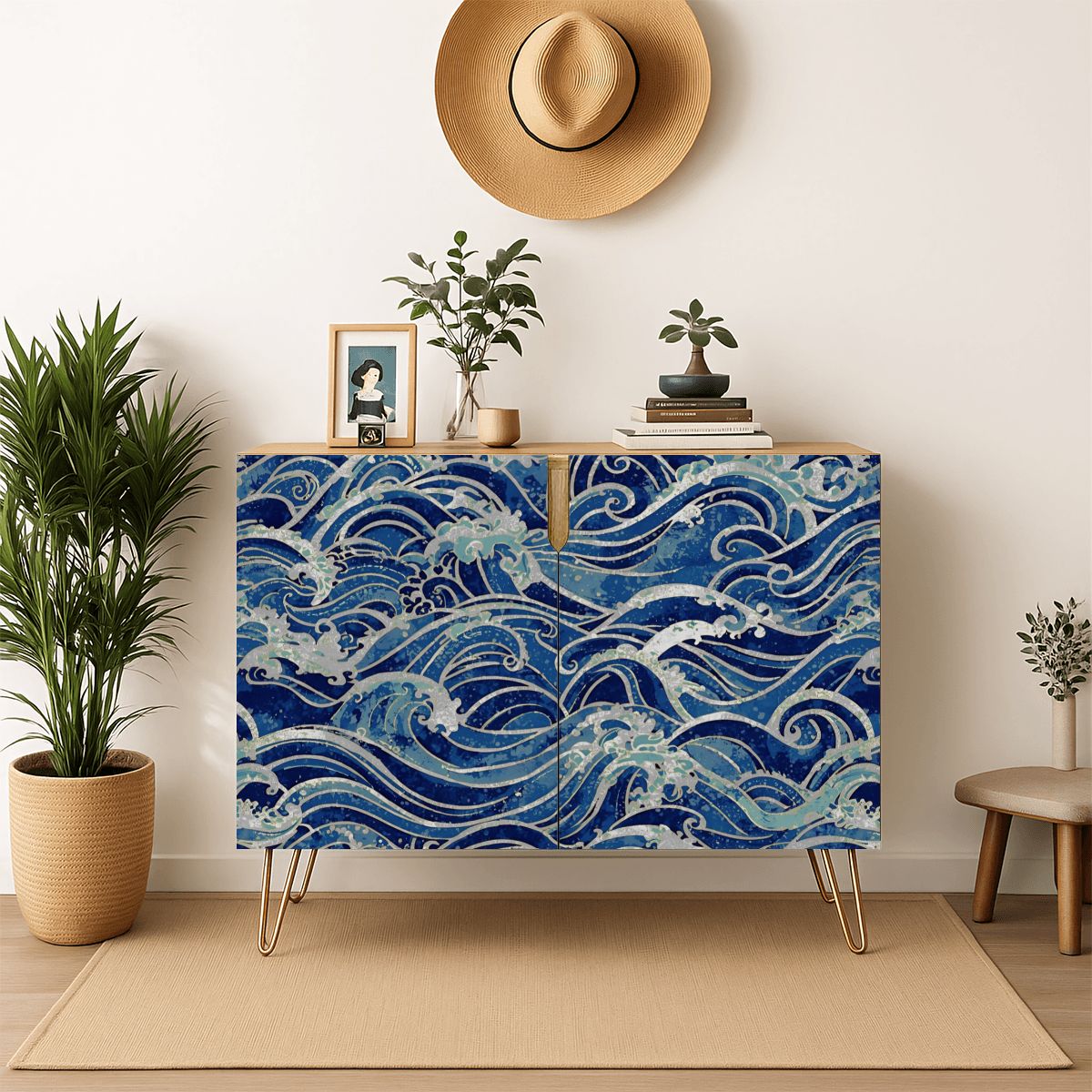 Ocean Waves Wooden Storage Cabinet (Made in USA)