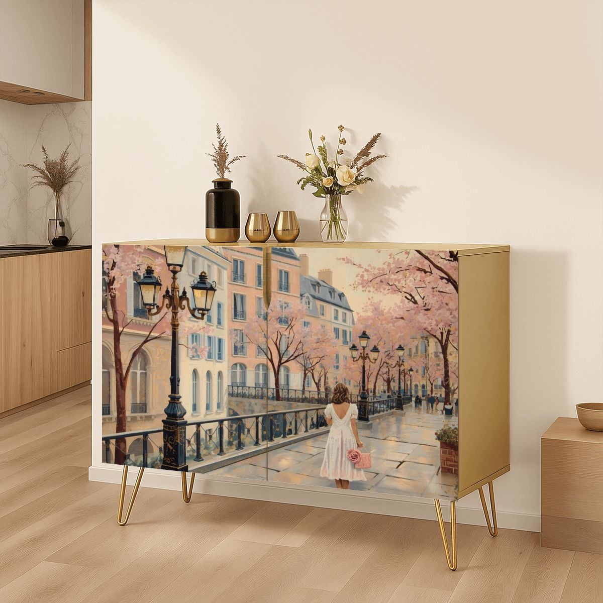 Paris Street Art Wooden Storage Cabinet (Made in USA)