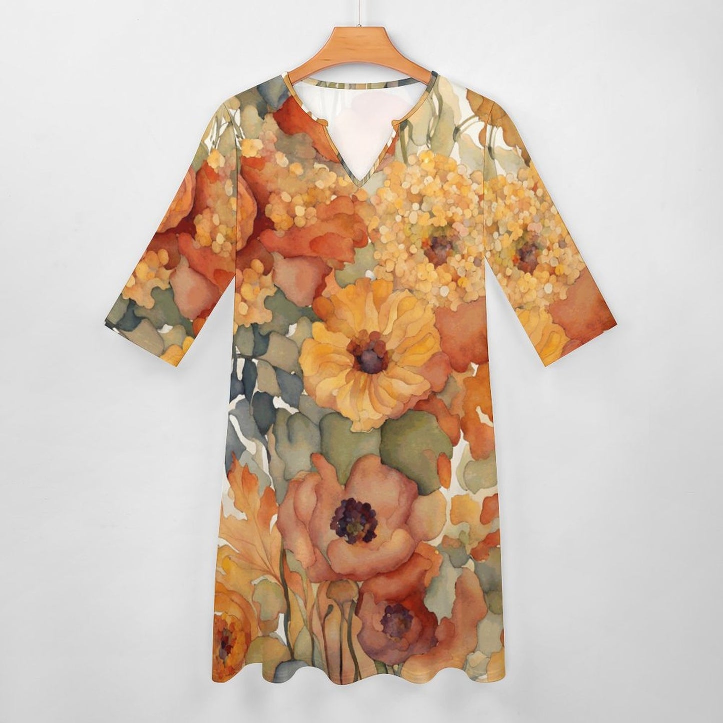 Amber V-neck 3/4 Sleeve Dress with Pockets