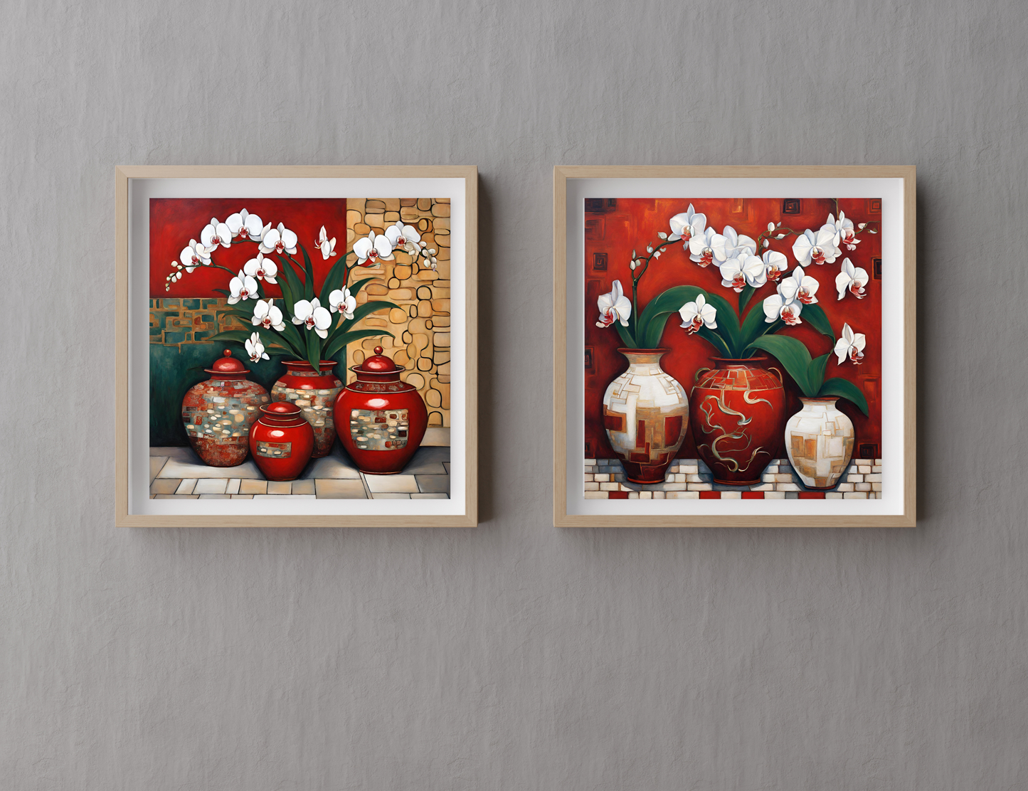 White Orchids & Red Ginger Jars Poster