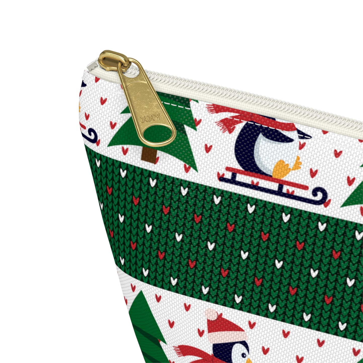 Sledding Penguins Green Plaid Accessory Pouch w T-bottom