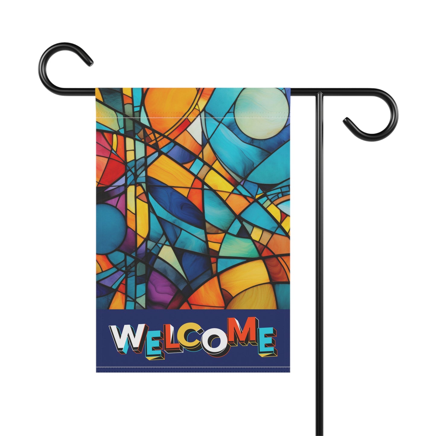 Modern Stained Glass Welcome 2-Sided Garden & House Flag/Banner