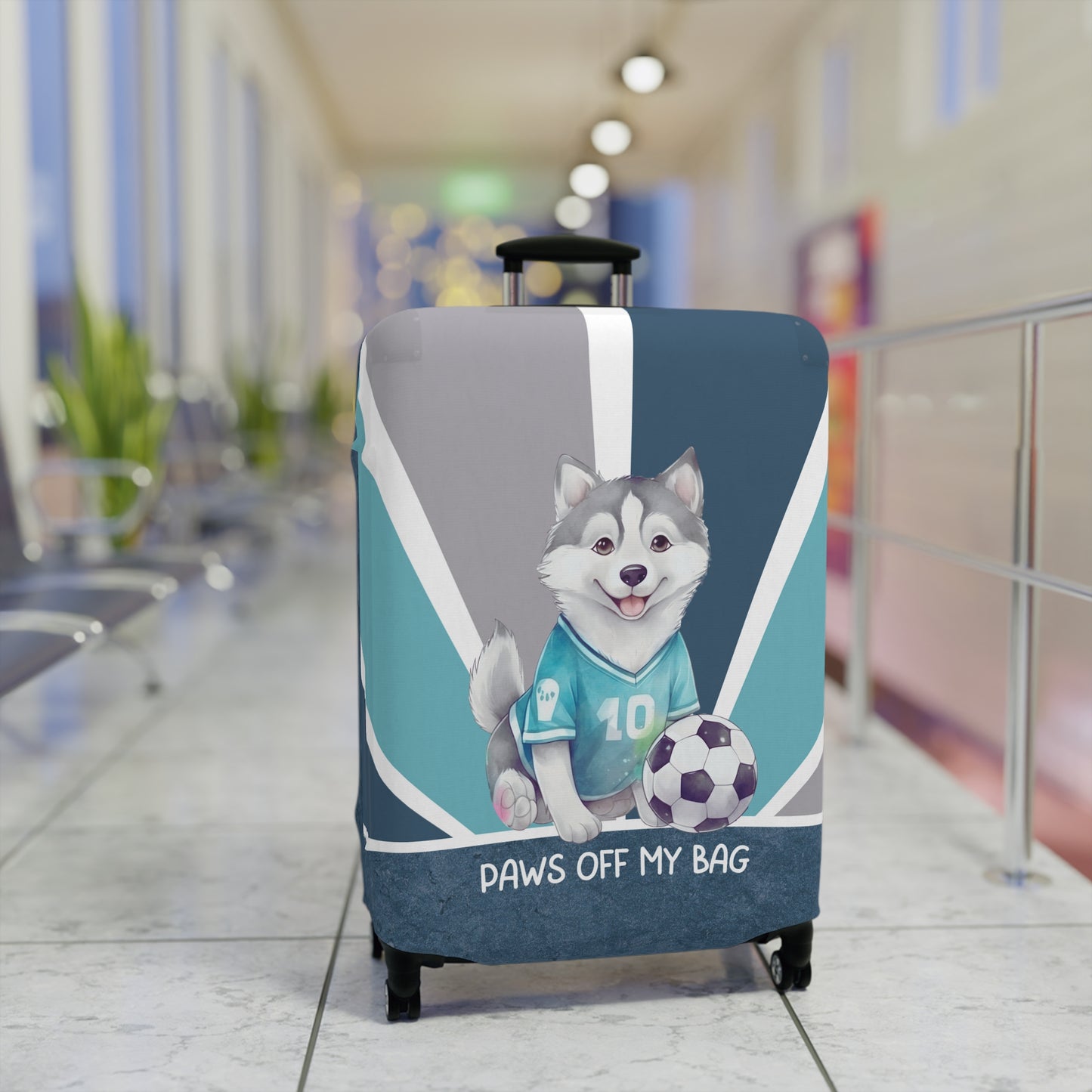 Husky with Soccer Ball Paws Off My Bag Luggage Cover