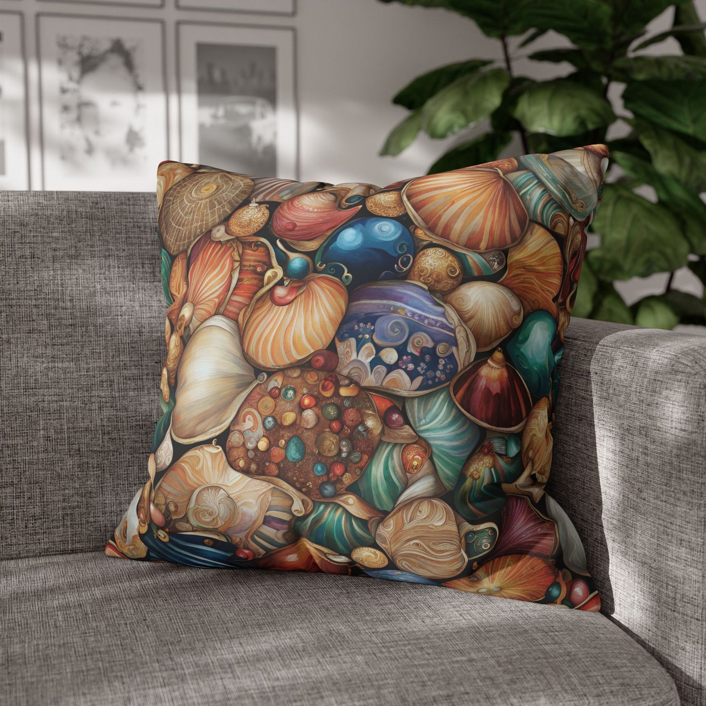 All the Seashells Square Poly Canvas Pillowcase