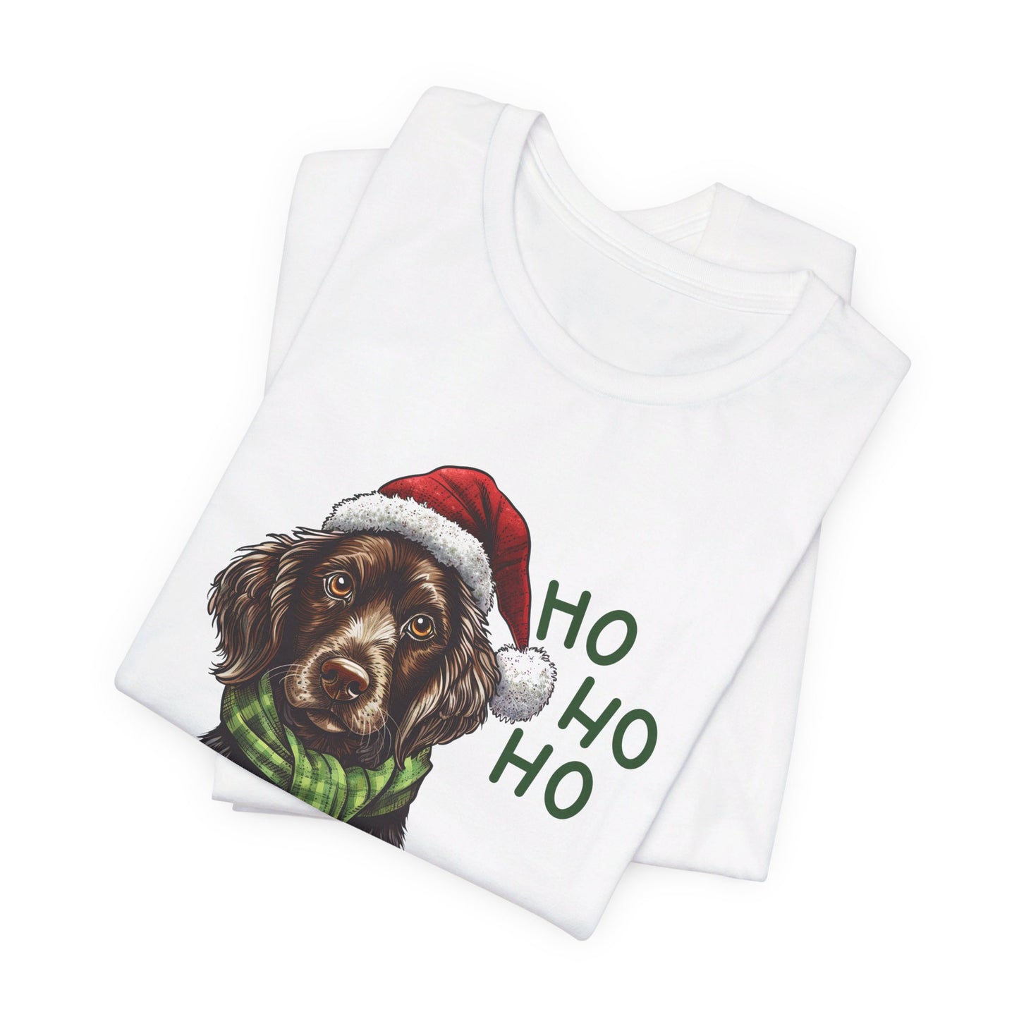 Ho Ho Ho Ready for Christmas Dog in Santa Hat & Scarf Unisex Jersey Short Sleeve Tee