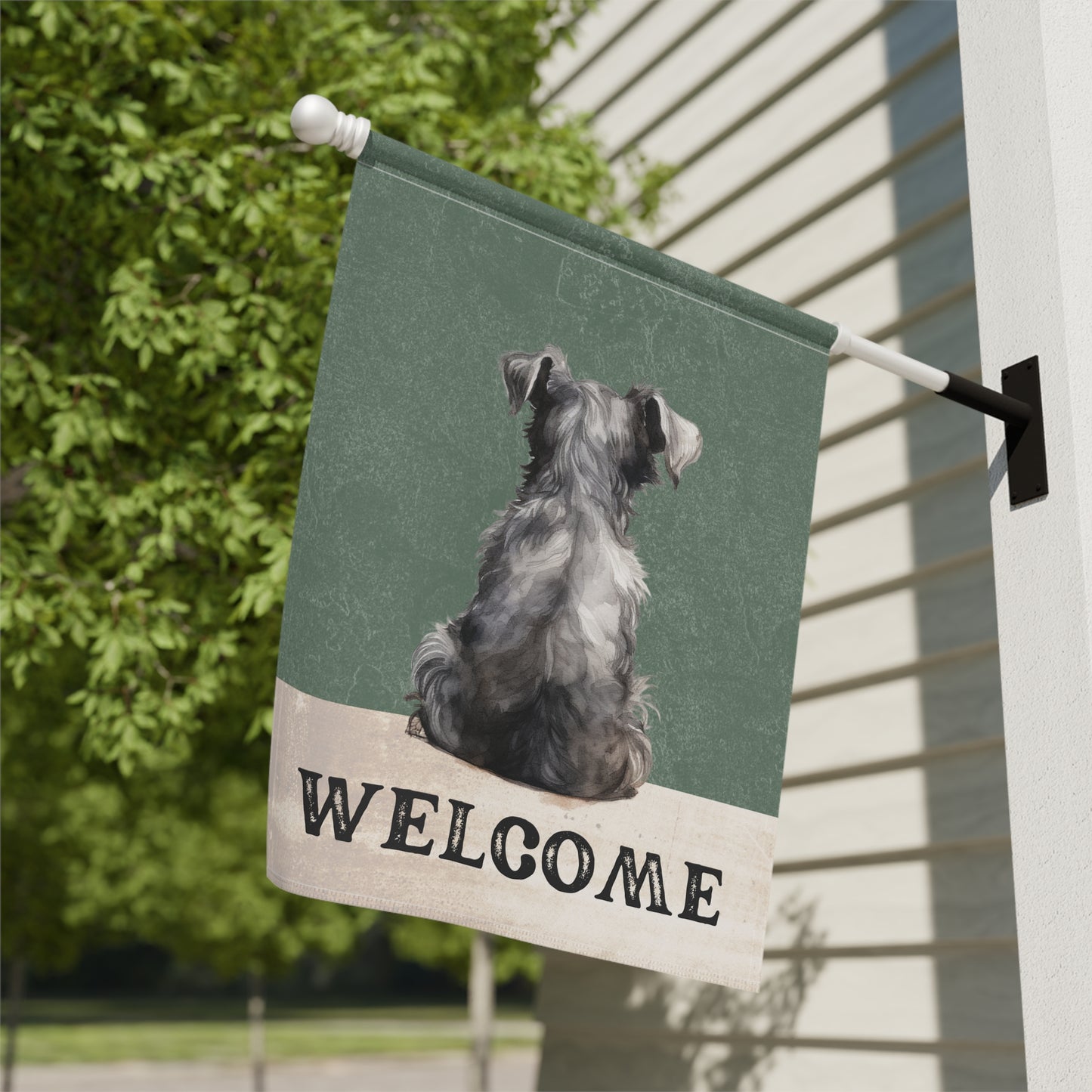 Miniature Schnauzer Welcome 2-Sided Garden & House Flag/Banner