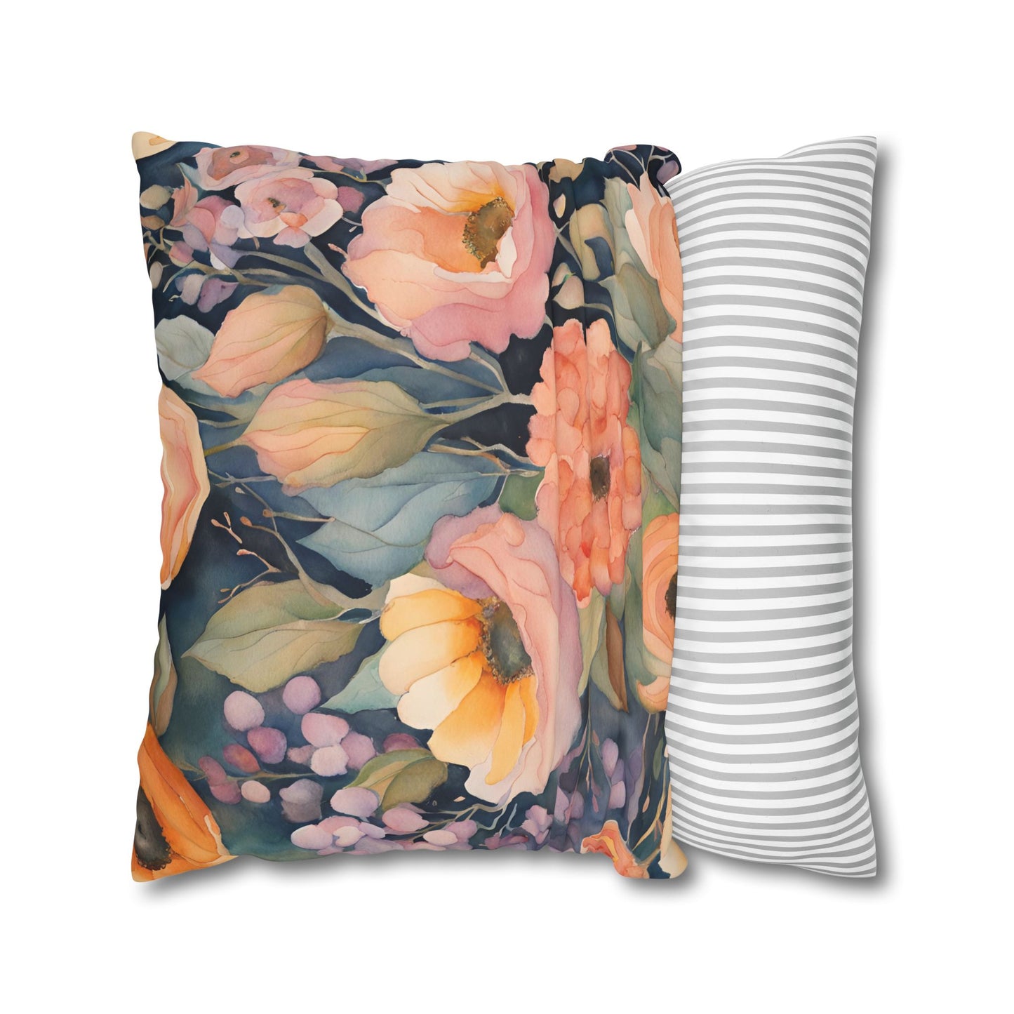 Charline Watercolor Floral Square Poly Canvas Pillowcase