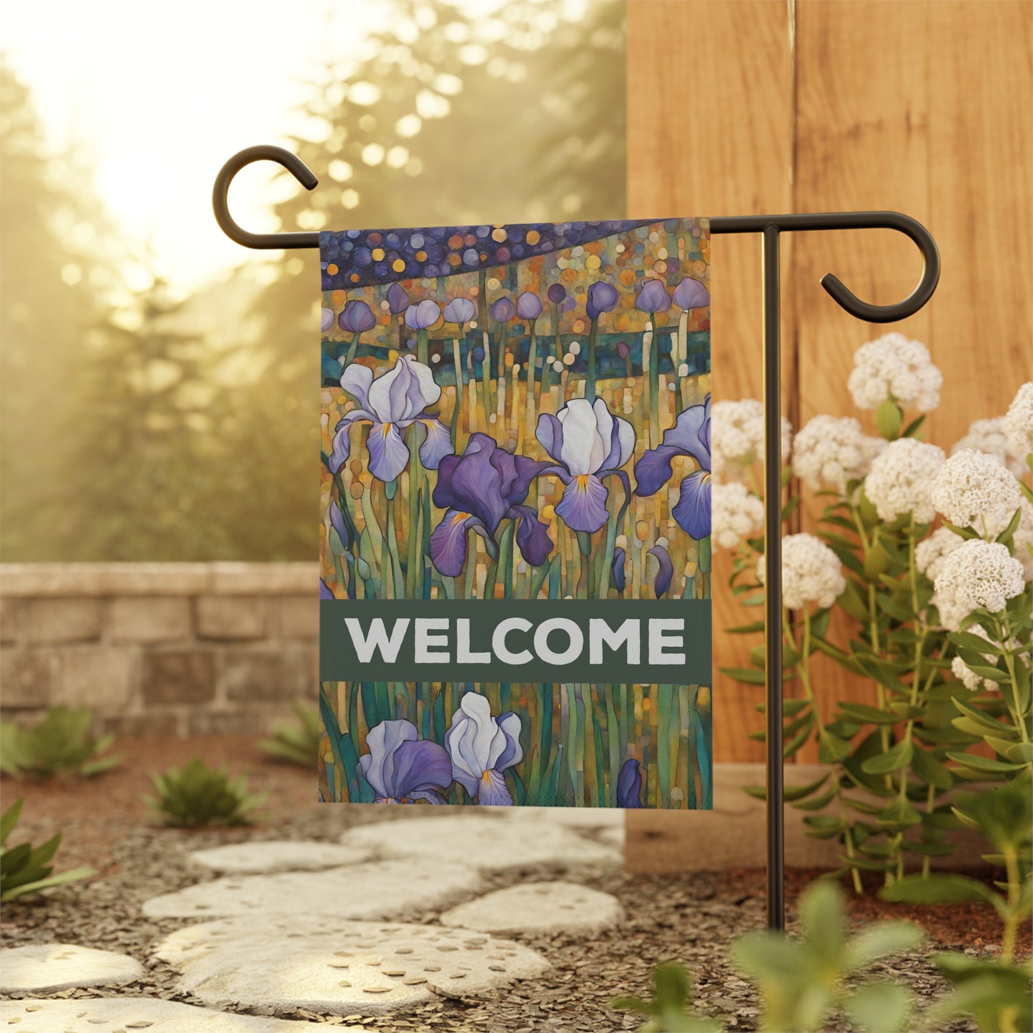 Iris Dreams Welcome 2-Sided Garden & House Flag/Banner